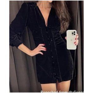Oak & Trellis Mini Dress Medium Black V-Neck Long Sleeve Velvet Ruffles new
